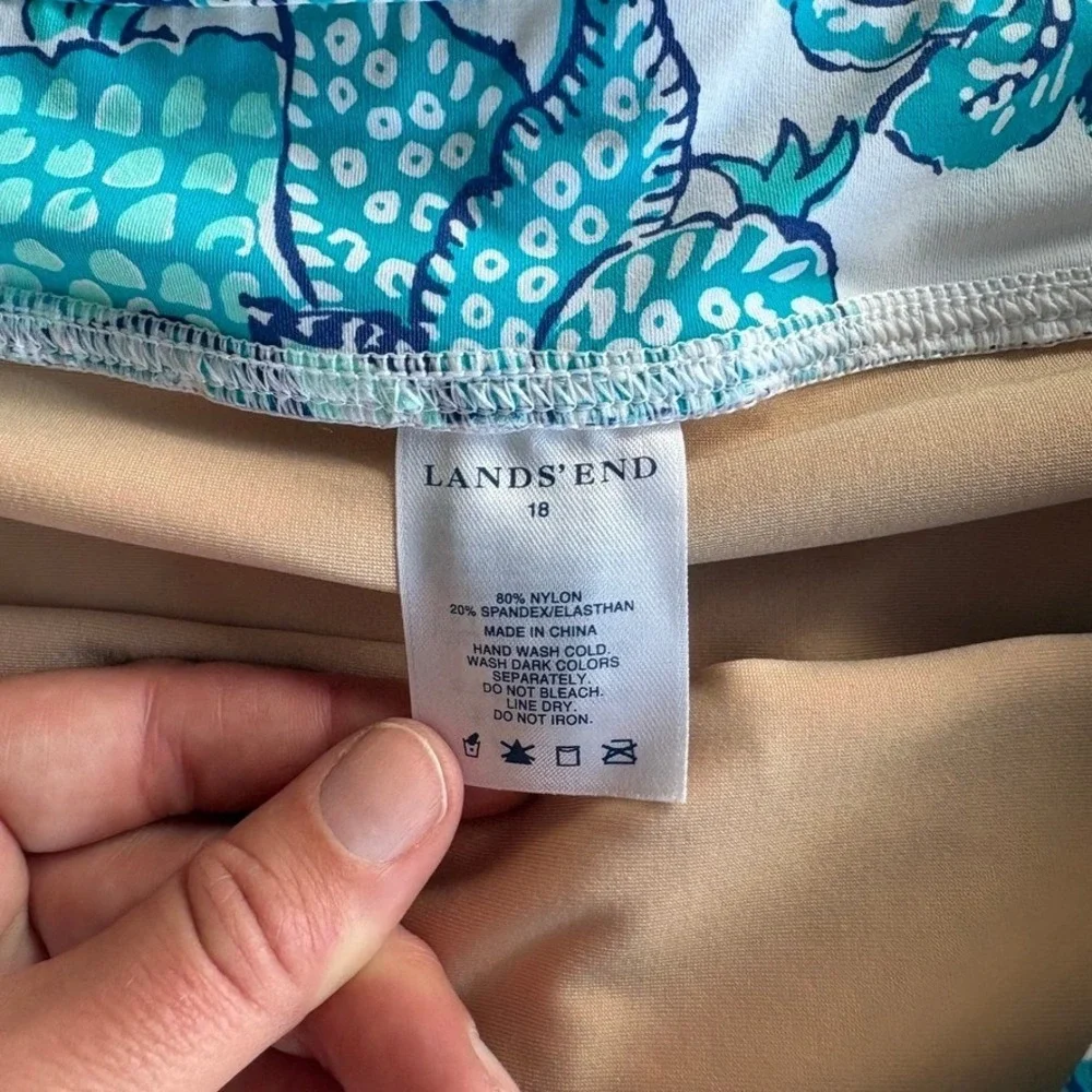 Lands' End Swim Skirt Women's 18 Aqua‎ Paisley Floral Attached Brief